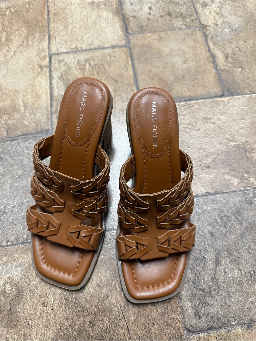 Marc Fisher Cognac Braided Leather Slide Mules size 6.5